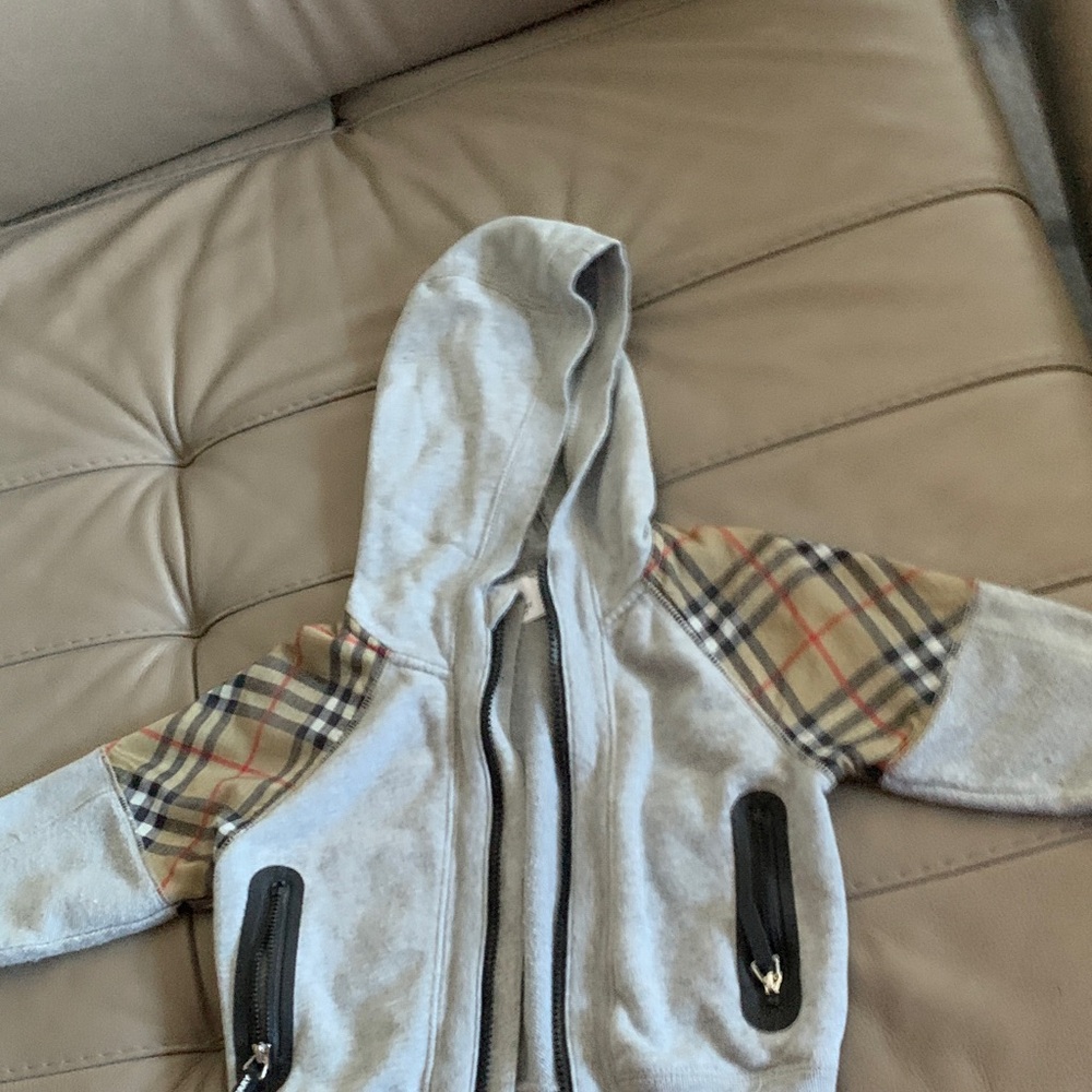 Burberry Gray Hoodie with Plaid Accents